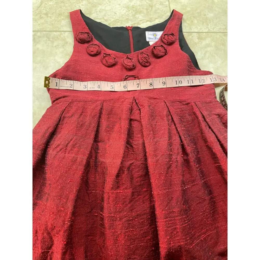 Florence Eiseman Dress Girls Silk Party Size 10 Red Rosette Bodice Sleeveless